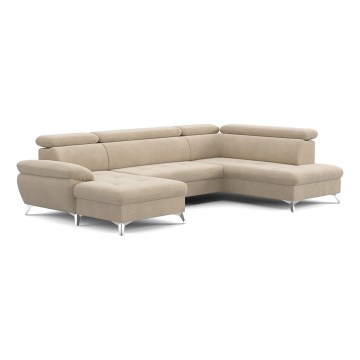 U-förmiges, klappbares Ecksofa mit Stauraum CATANIA rechts beige
