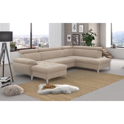 U-förmiges, klappbares Ecksofa mit Stauraum CATANIA rechts beige