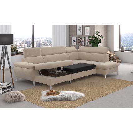 U-förmiges, klappbares Ecksofa mit Stauraum CATANIA rechts beige