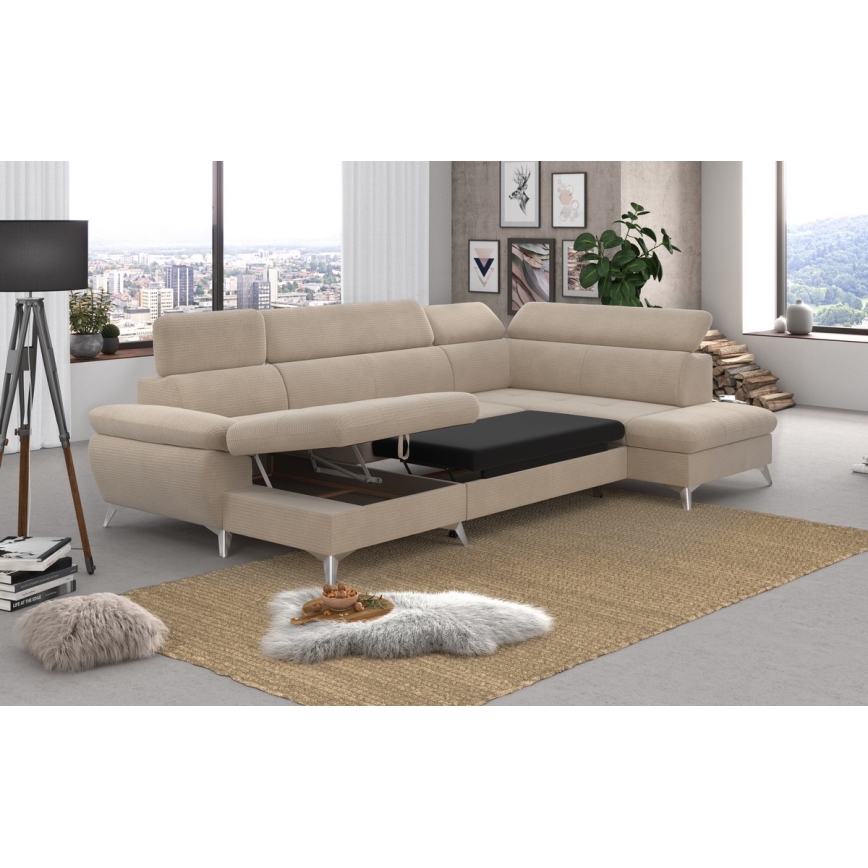 U-förmiges, klappbares Ecksofa mit Stauraum CATANIA rechts beige