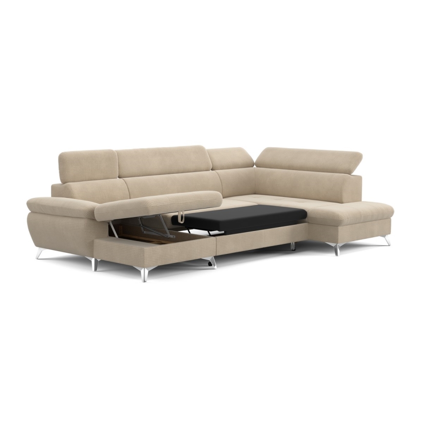 U-förmiges, klappbares Ecksofa mit Stauraum CATANIA rechts beige