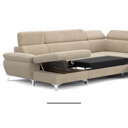 U-förmiges, klappbares Ecksofa mit Stauraum CATANIA rechts beige