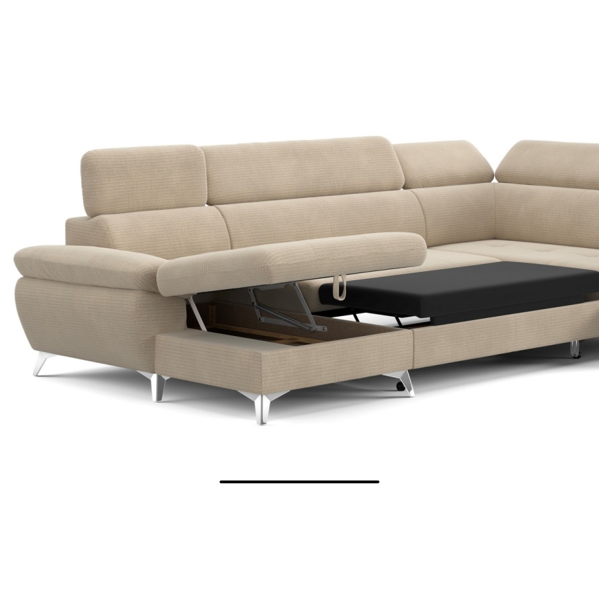 U-förmiges, klappbares Ecksofa mit Stauraum CATANIA rechts beige
