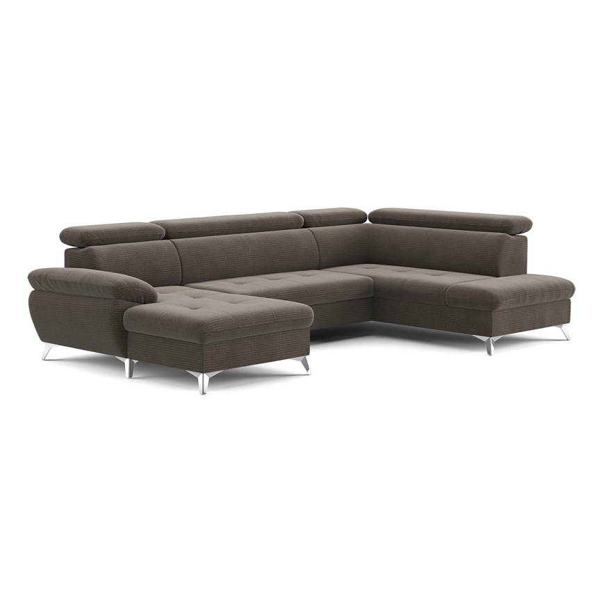 U-förmiges, klappbares Ecksofa mit Stauraum CATANIA rechts braun