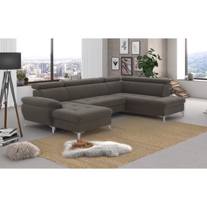 U-förmiges, klappbares Ecksofa mit Stauraum CATANIA rechts braun