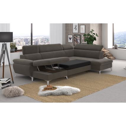 U-förmiges, klappbares Ecksofa mit Stauraum CATANIA rechts braun