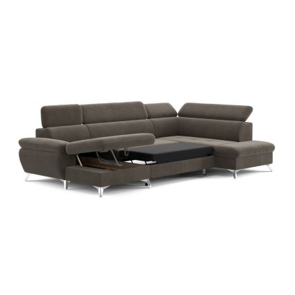 U-förmiges, klappbares Ecksofa mit Stauraum CATANIA rechts braun