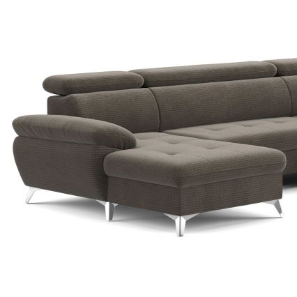 U-förmiges, klappbares Ecksofa mit Stauraum CATANIA rechts braun