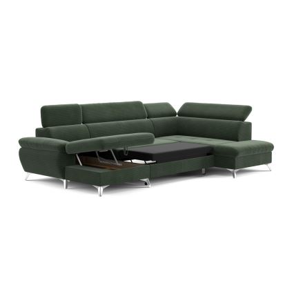 U-förmiges, klappbares Ecksofa mit Stauraum CATANIA rechts grün