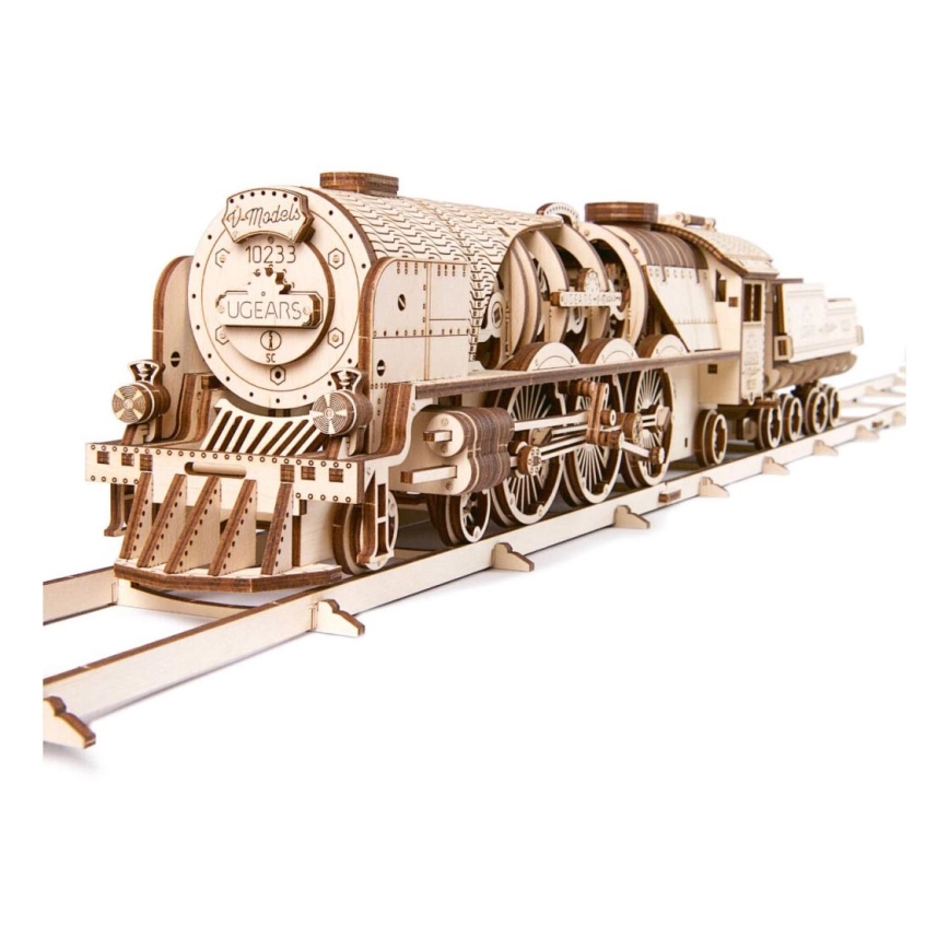 Ugears - Mechanisches 3D-Holzpuzzle V-Express Dampflokomotive mit Tender