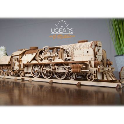 Ugears - Mechanisches 3D-Holzpuzzle V-Express Dampflokomotive mit Tender