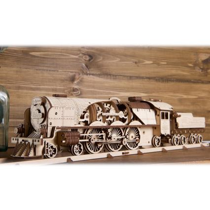 Ugears - Mechanisches 3D-Holzpuzzle V-Express Dampflokomotive mit Tender