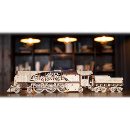 Ugears - Mechanisches 3D-Holzpuzzle V-Express Dampflokomotive mit Tender