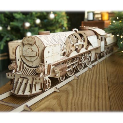 Ugears - Mechanisches 3D-Holzpuzzle V-Express Dampflokomotive mit Tender