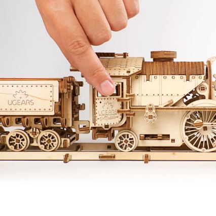 Ugears - Mechanisches 3D-Holzpuzzle V-Express Dampflokomotive mit Tender