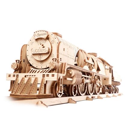 Ugears - Mechanisches 3D-Holzpuzzle V-Express Dampflokomotive mit Tender