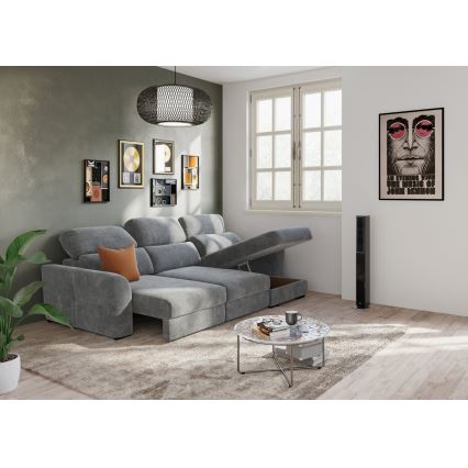 Universal-Eckklappsofa mit drei Sitzen und Stauraum TRENTO grau