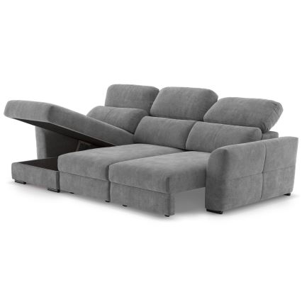 Universal-Eckklappsofa mit drei Sitzen und Stauraum TRENTO grau