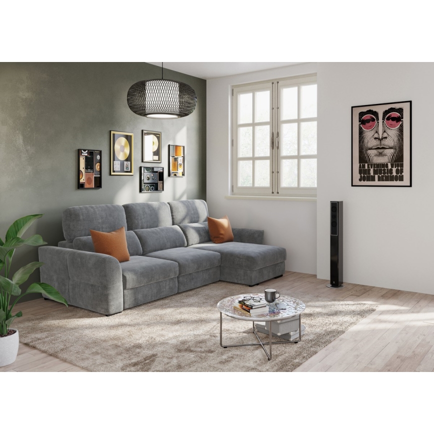 Universal-Eckklappsofa mit drei Sitzen und Stauraum TRENTO grau