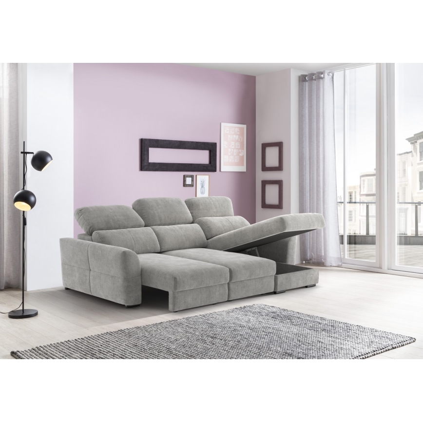 Universal-Eckklappsofa mit drei Sitzen und Stauraum TRENTO hellgrau