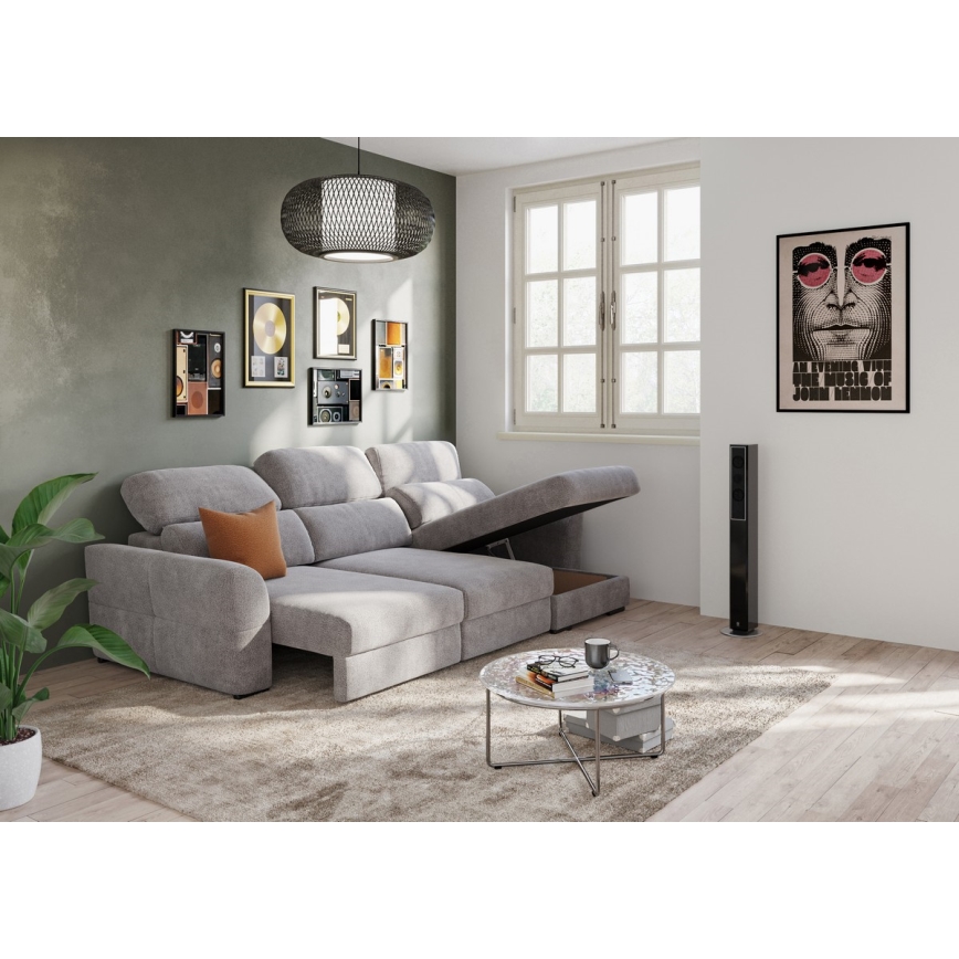 Universal-Eckklappsofa mit drei Sitzen und Stauraum TRENTO taupe