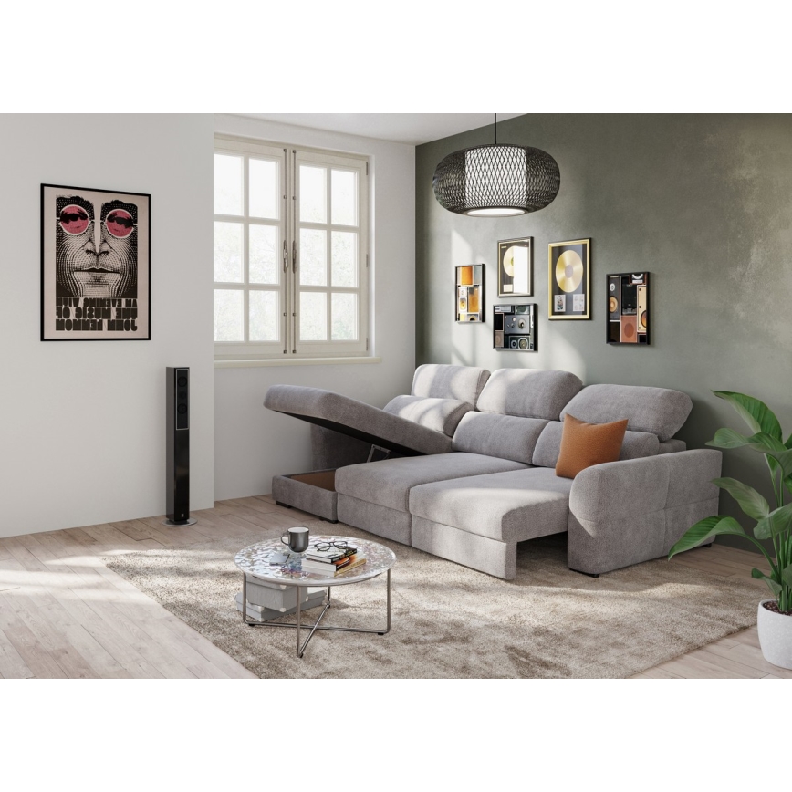 Universal-Eckklappsofa mit drei Sitzen und Stauraum TRENTO taupe
