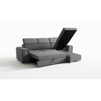 Universell montierbares, ausklappbares Ecksofa in L-Form mit Stauraum SALVADA, dunkelgrau