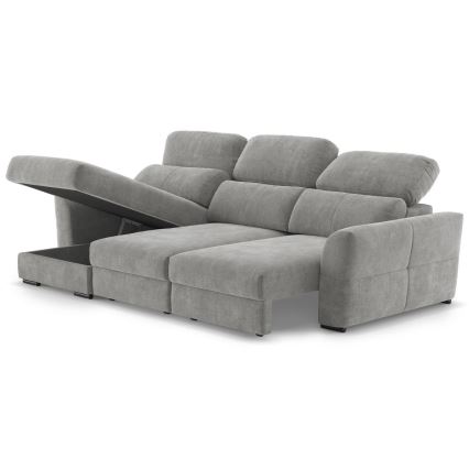 Beidseitig montierbares, ausziehbares 3‑Sitzer-Ecksofa mit Stauraum TRENTO, hellgrau