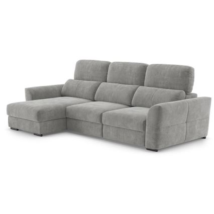 Beidseitig montierbares, ausziehbares 3‑Sitzer-Ecksofa mit Stauraum TRENTO, hellgrau