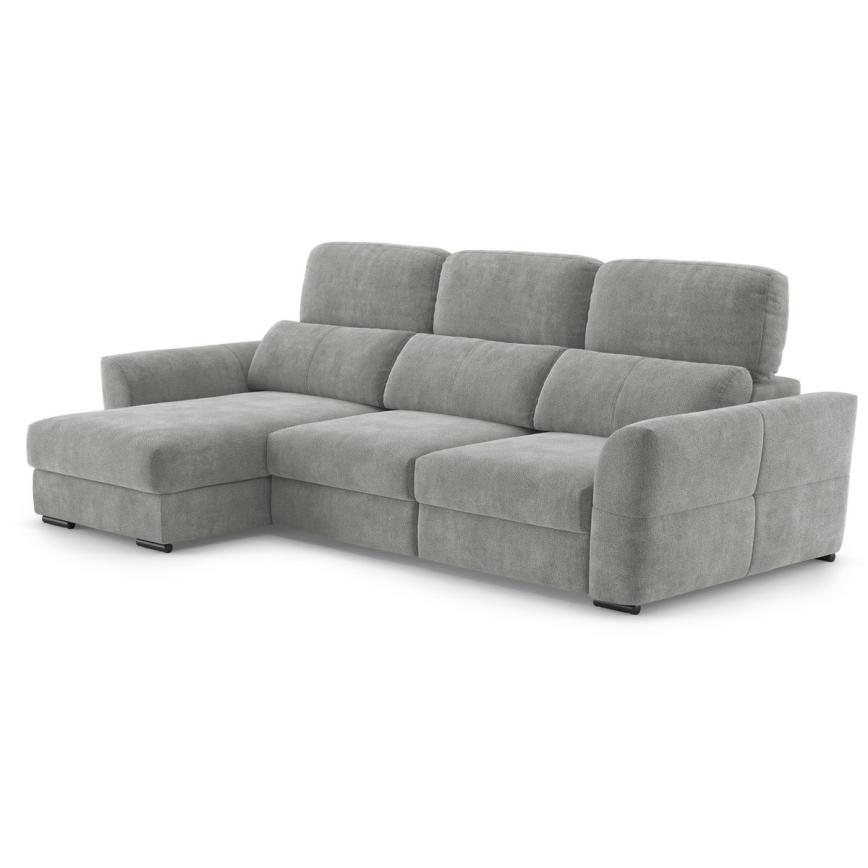 Beidseitig montierbares, ausziehbares 3‑Sitzer-Ecksofa mit Stauraum TRENTO, hellgrau