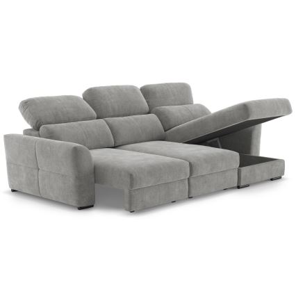 Beidseitig montierbares, ausziehbares 3‑Sitzer-Ecksofa mit Stauraum TRENTO, hellgrau