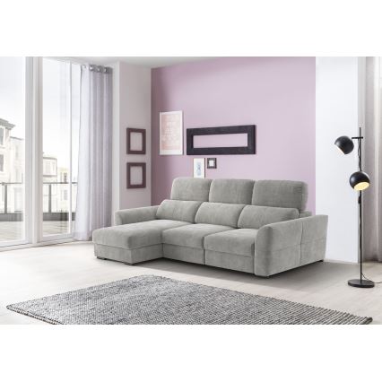 Beidseitig montierbares, ausziehbares 3‑Sitzer-Ecksofa mit Stauraum TRENTO, hellgrau