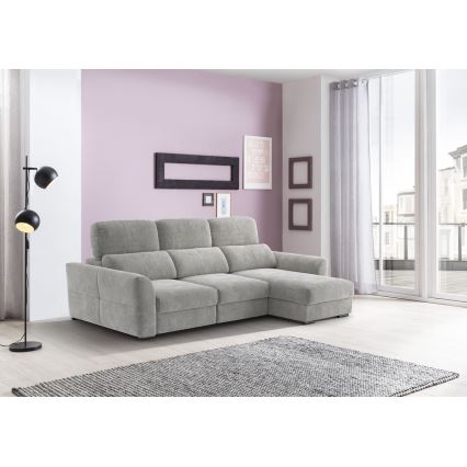Beidseitig montierbares, ausziehbares 3‑Sitzer-Ecksofa mit Stauraum TRENTO, hellgrau
