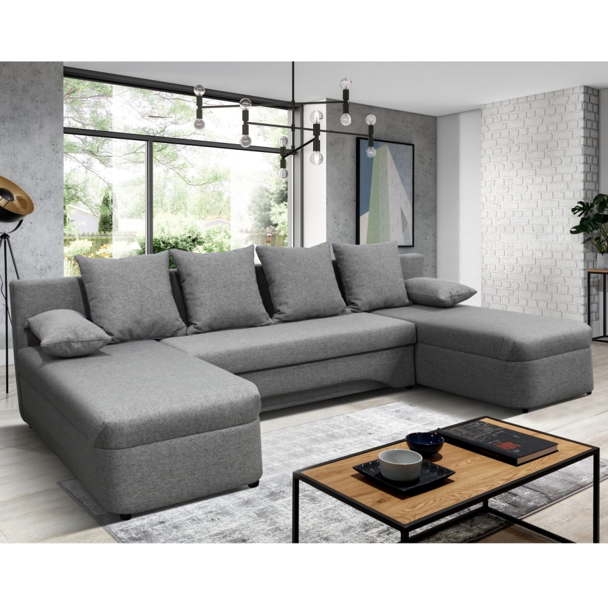 Universelle, ausklappbare U‑förmige Eck-Sitzgarnitur mit Stauraum ALMEIDA, grau