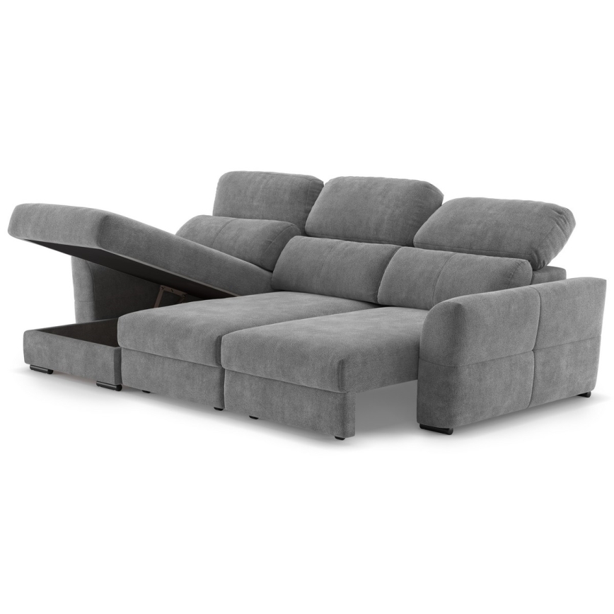 Universelles, ausziehbares Eck-Schlafsofa TRENTO, 3‑Sitzer mit Stauraum, grau