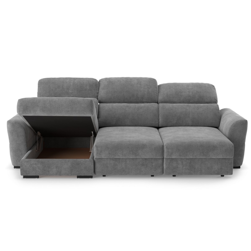 Universelles, ausziehbares Eck-Schlafsofa TRENTO, 3‑Sitzer mit Stauraum, grau