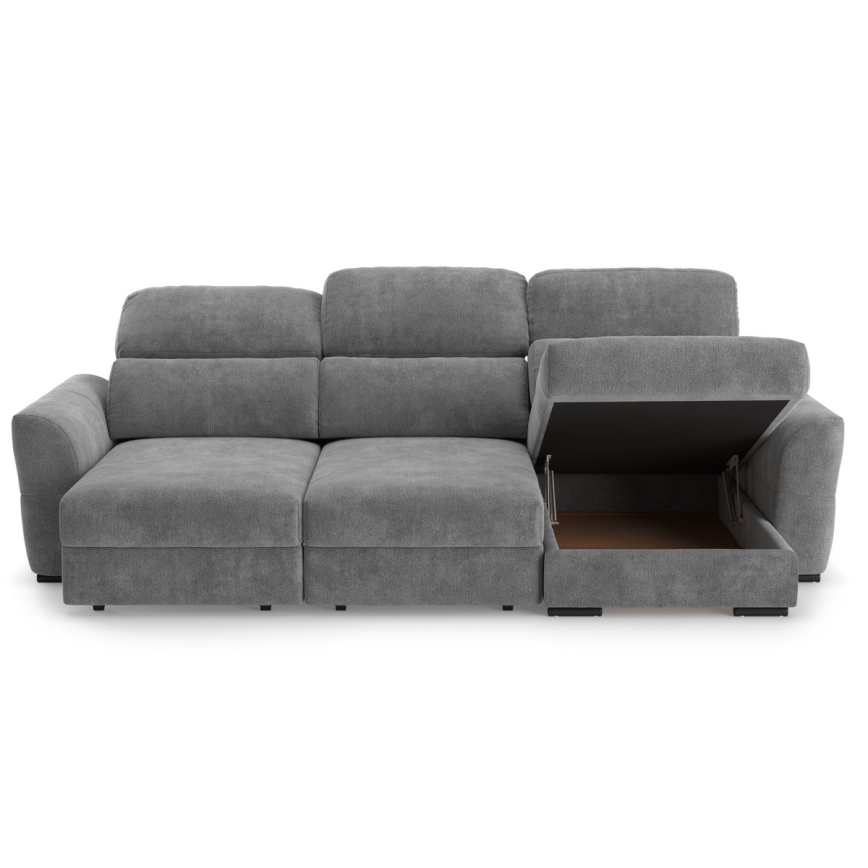 Universelles, ausziehbares Eck-Schlafsofa TRENTO, 3‑Sitzer mit Stauraum, grau