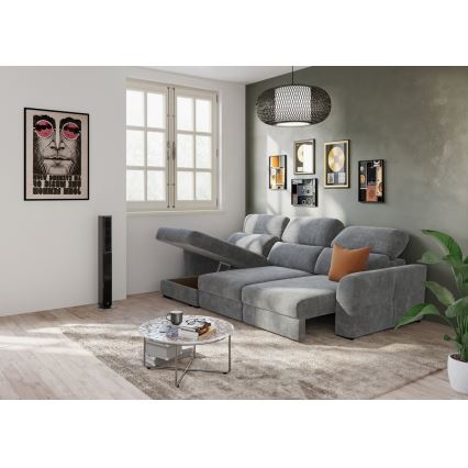 Universelles, ausziehbares Eck-Schlafsofa TRENTO, 3‑Sitzer mit Stauraum, grau