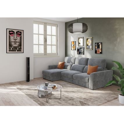 Universelles, ausziehbares Eck-Schlafsofa TRENTO, 3‑Sitzer mit Stauraum, grau