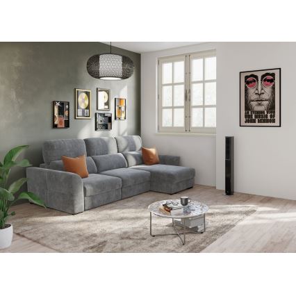 Universelles, ausziehbares Eck-Schlafsofa TRENTO, 3‑Sitzer mit Stauraum, grau