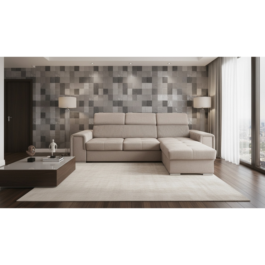Universelles Ecksofa SALVADA in L-Form mit Schlaffunktion und Stauraum, Beige