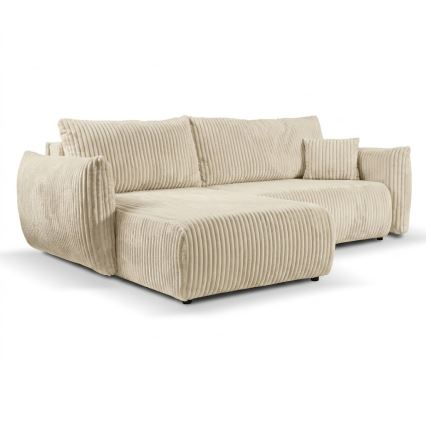 Universell ausziehbares Ecksofa mit Stauraum in L-Form FRIDA, cremefarben
