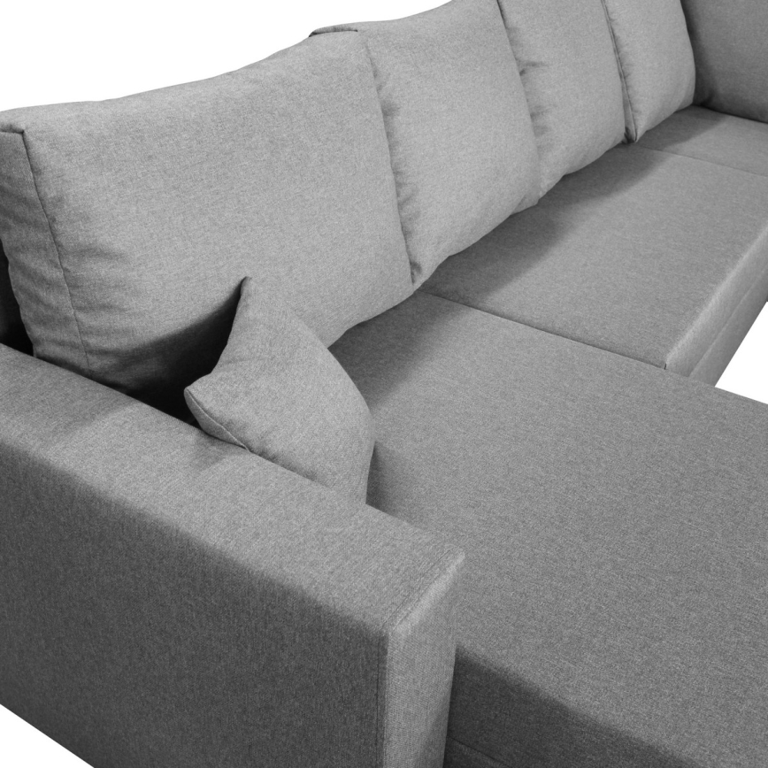 Universelles, ausklappbares U‑förmiges Ecksofa mit Stauraum SEYA, grau