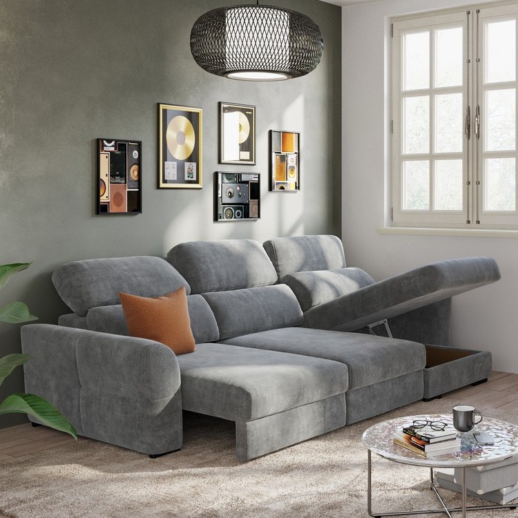 Universelle Eck-Schlafcouch TRENTO, 3-sitzig, ausziehbar, mit Stauraum, grau