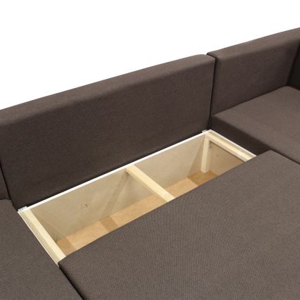 Universelle, ausziehbare U-förmige Eckgarnitur mit Stauraum SEYA, braun