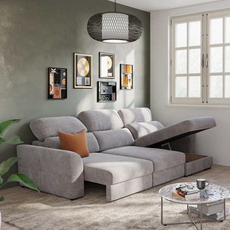 Universelles, dreisitziges, ausziehbares Ecksofa mit Stauraum TRENTO taupe