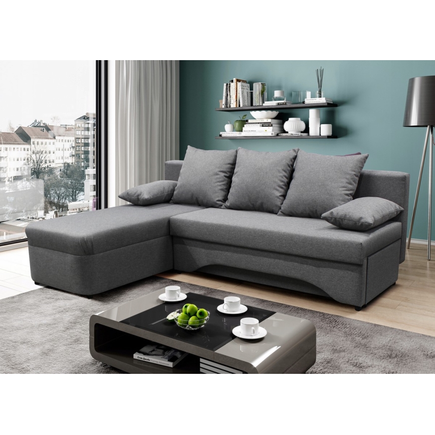 Universelles Eck-Schlafsofa mit Stauraum in L-Form ALMEIDA grau