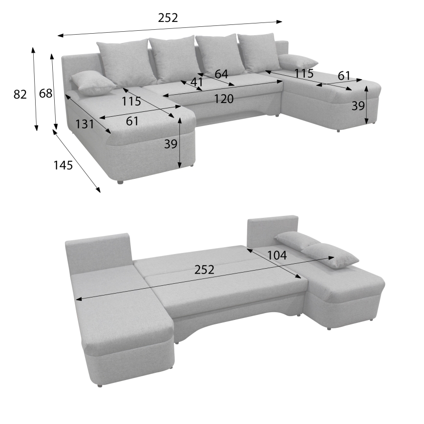 Universelles Eck-Schlafsofa in U-Form mit Stauraum ALMEIDA, grau