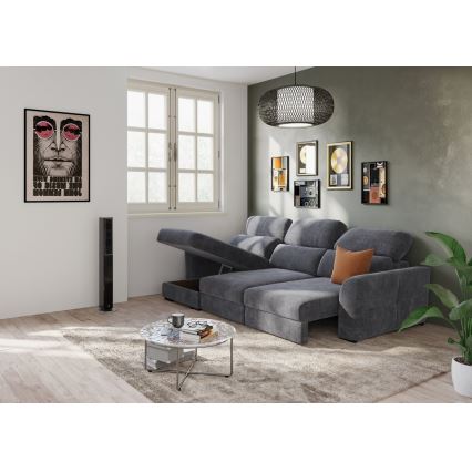 Universelles, ausziehbares 3‑Sitzer‑Ecksofa mit Stauraum TRENTO Anthrazit