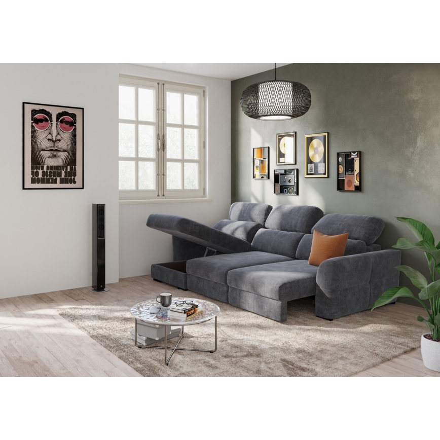 Universelles, ausziehbares 3‑Sitzer‑Ecksofa mit Stauraum TRENTO Anthrazit